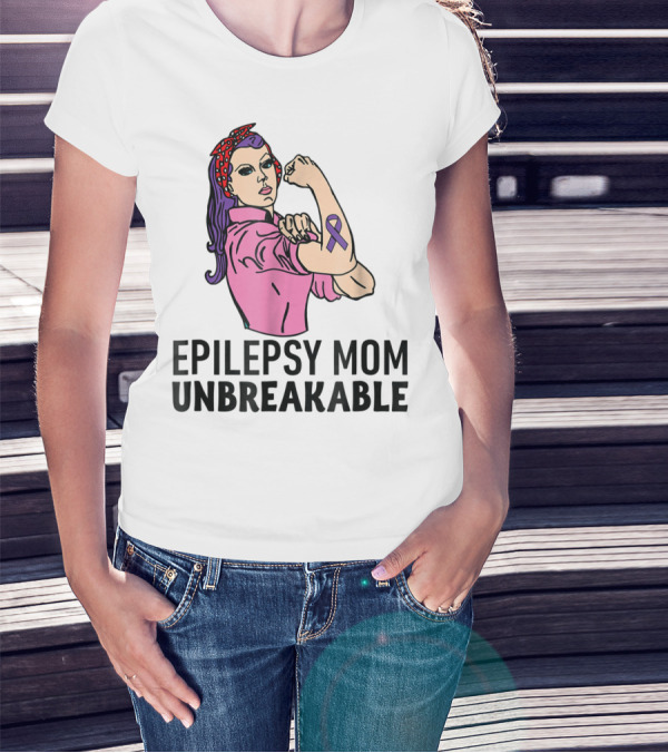 Epilepsy Mom Unbreakable Women Mother Purple Ribbon Empowerment T-Shirt
