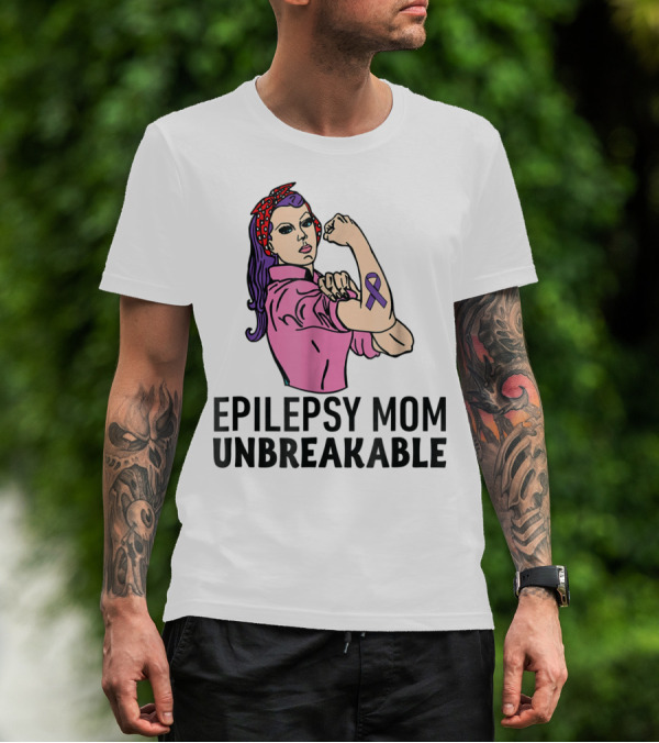 Epilepsy Mom Unbreakable Women Mother Purple Ribbon Empowerment T-Shirt