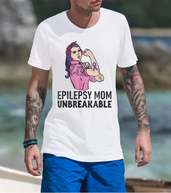Epilepsy Mom Unbreakable Women Mother Purple Ribbon Empowerment T-Shirt