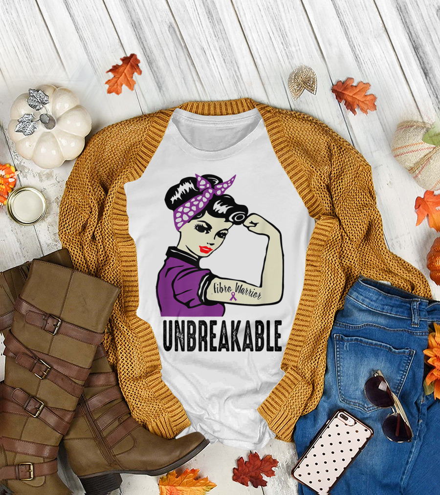 Unbreakable Fibro Warrior Rosie the Riveter Fibromyalgia Awareness T-Shirt
