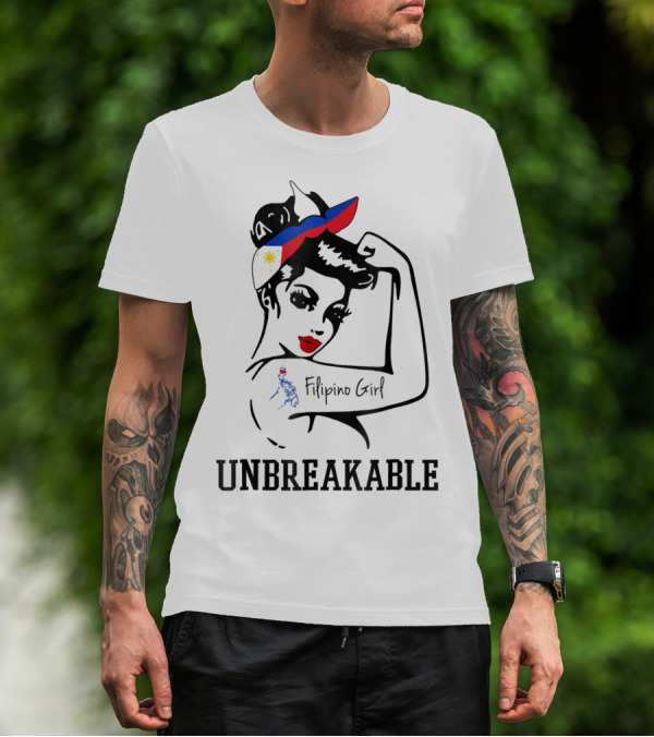 Filipino Girl Unbreakable Rosie The Riveter Style With Philippine Flag Elements T-Shirt