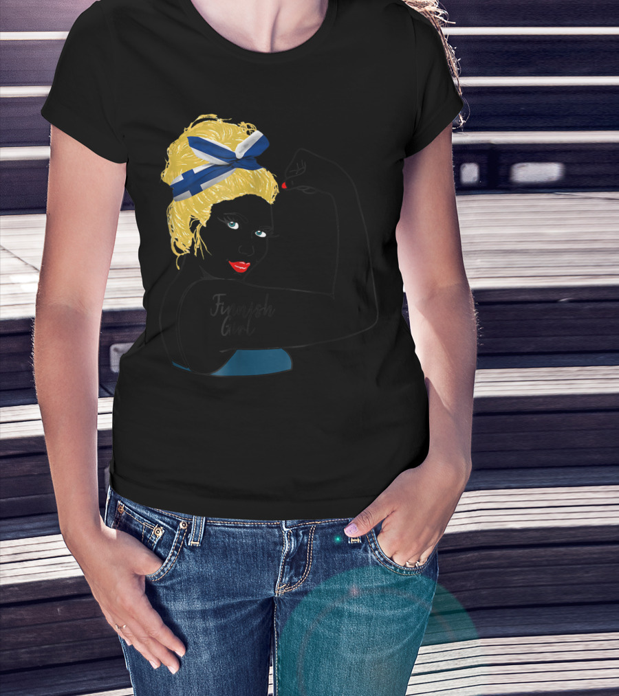 Finnish Girl Unbreakable Rosie The Riveter Style With Flag Headscarf T-Shirt
