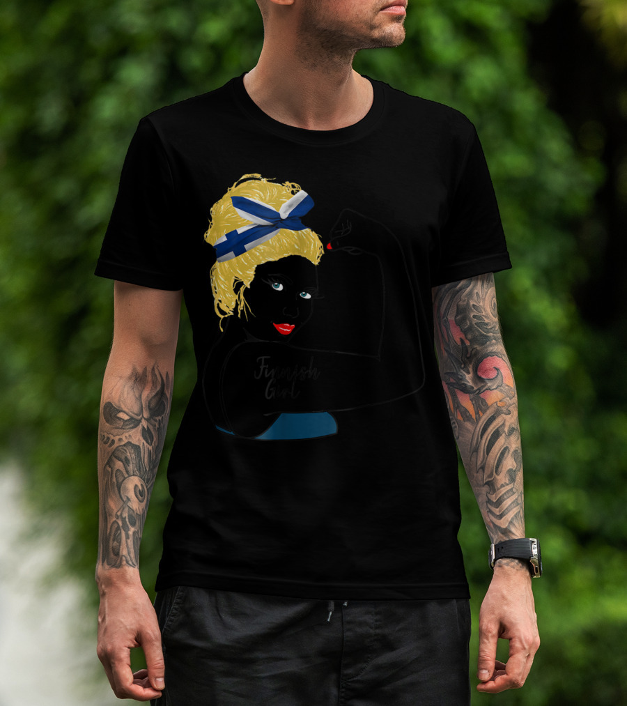 Finnish Girl Unbreakable Rosie The Riveter Style With Flag Headscarf T-Shirt