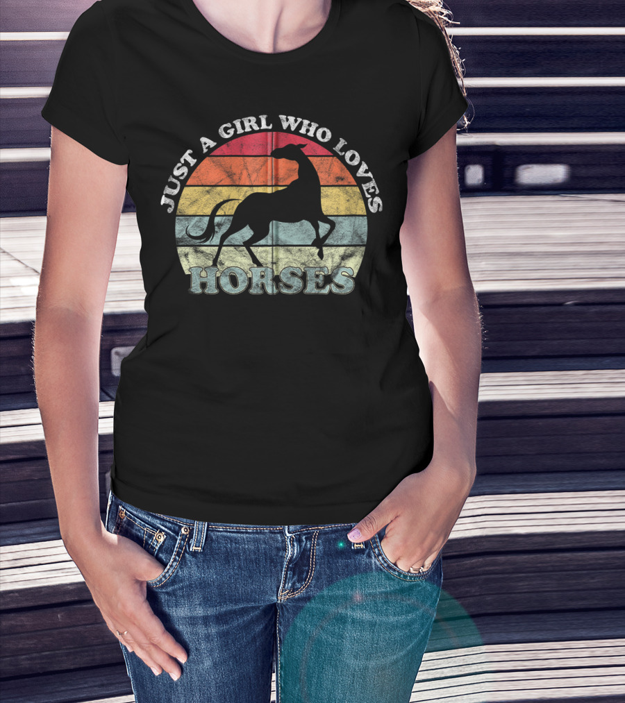 Just A Girl Who Loves Horses Retro Silhouette Rider T-Shirt
