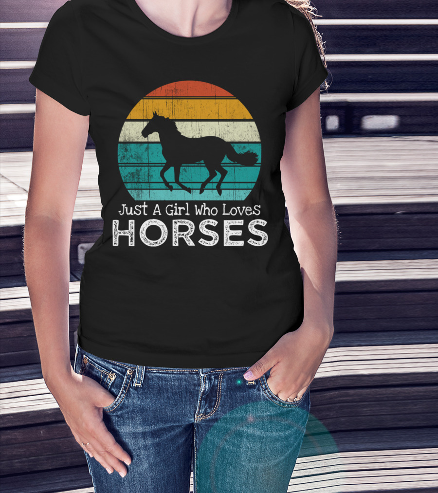 Just A Girl Who Loves Horses Retro Sunset Horse Girls T-Shirt
