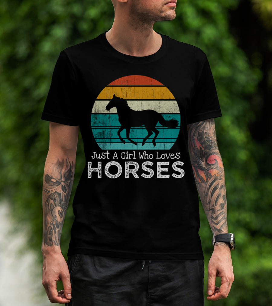 Just A Girl Who Loves Horses Retro Sunset Horse Girls T-Shirt