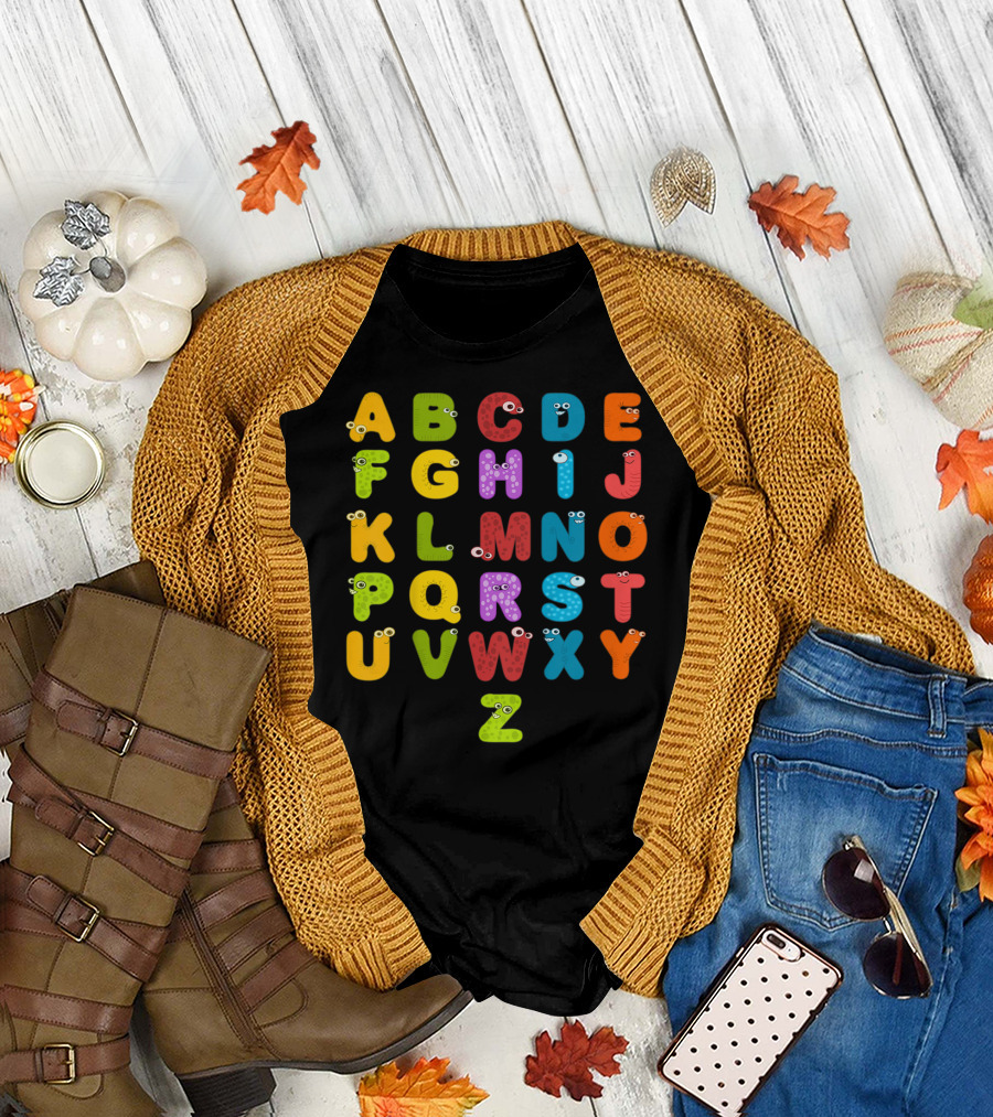 Kids Alphabet ABCs Learning Cute Monster Letters T-Shirt