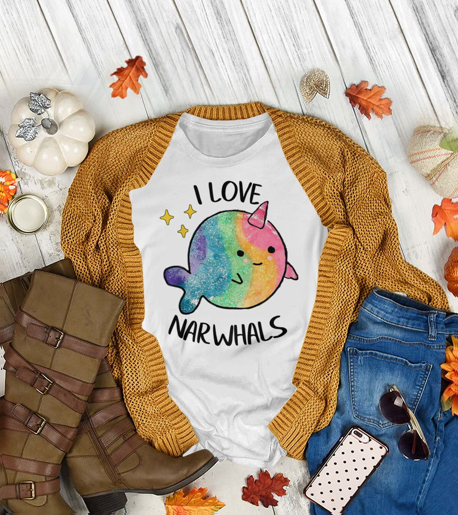 I Love Narwhals Rainbow Whale Kids T-Shirt