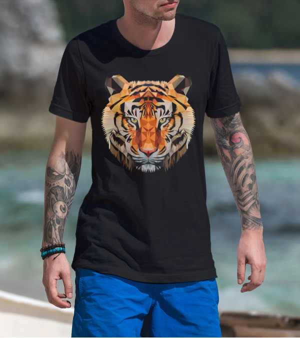 Geometric Triangular Low Poly Tiger Head T-Shirt