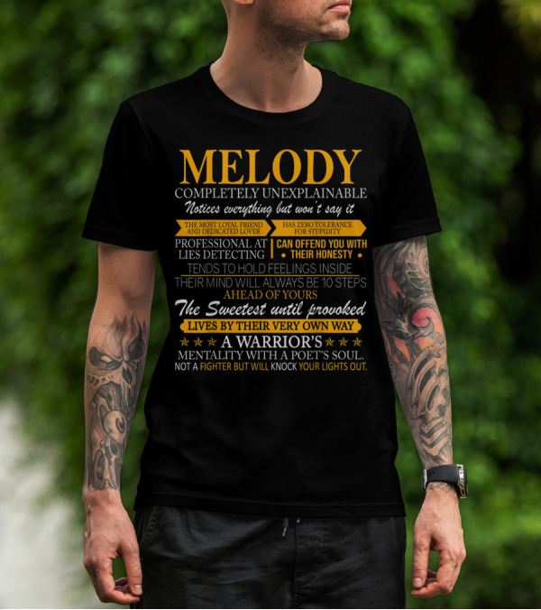Melody Completely Unexplainable Warrior's Mentality Poet's Soul Loyalty Honesty Lies Detecting T-Shirt