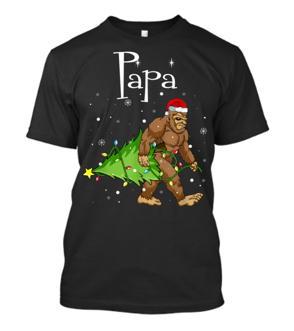 Papa Bigfoot Funny Sasquatch Christmas Tree Santa Hat T-Shirt