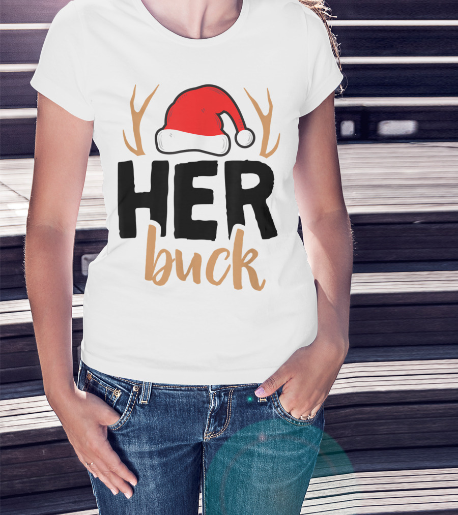 Her Buck Christmas Antlers Santa Hat Matching Mens T-Shirt