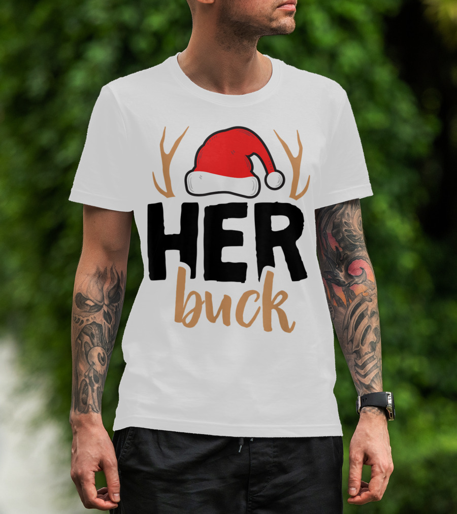 Her Buck Christmas Antlers Santa Hat Matching Mens T-Shirt