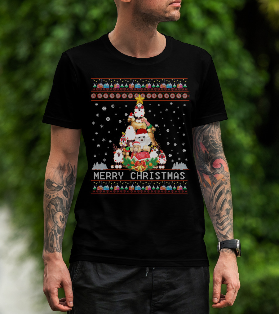 Merry Christmas Poodles And Santa Festive T-Shirt