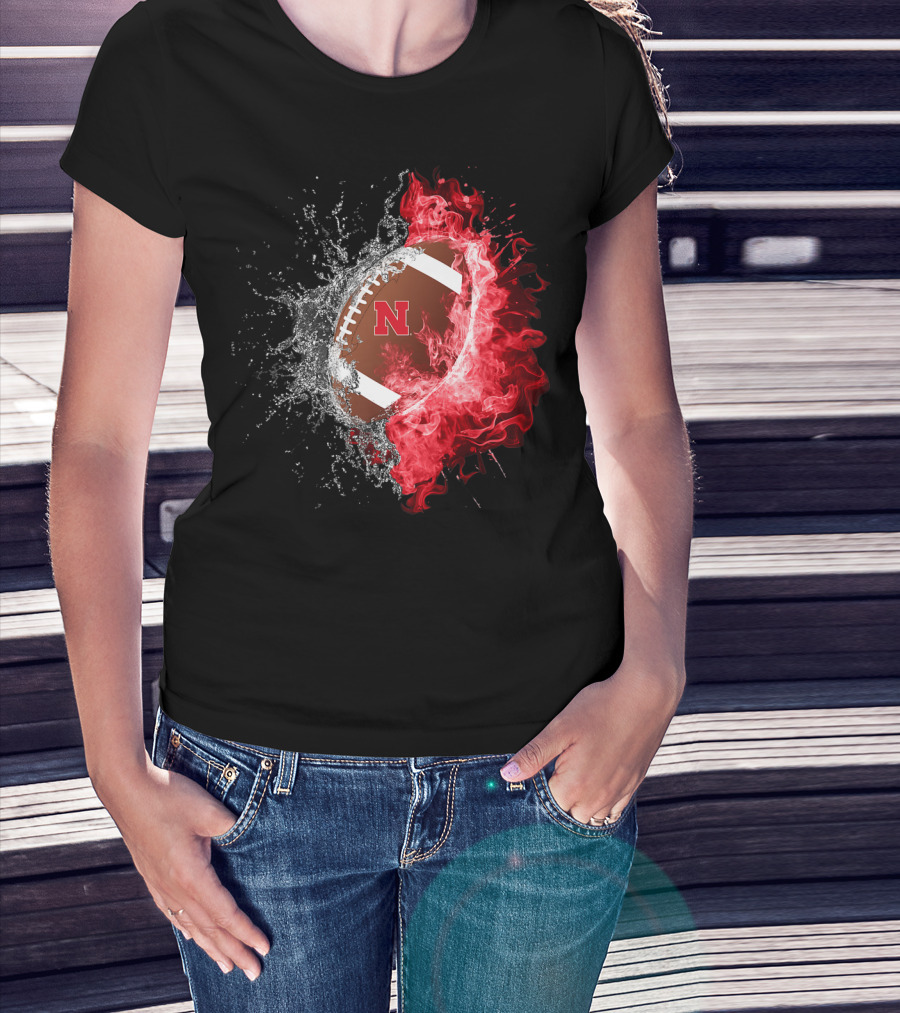 Nebraska Cornhuskers Football Water And Fire Burst T-Shirt