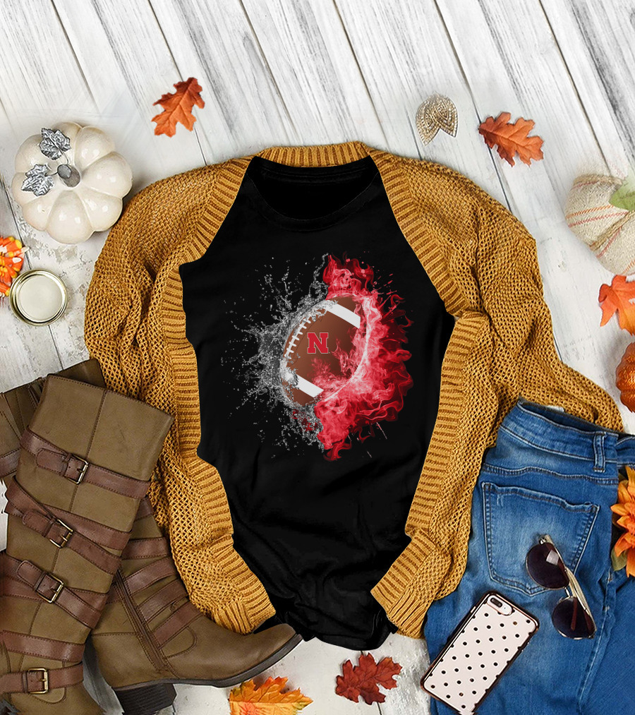 Nebraska Cornhuskers Football Water and Fire Burst T-Shirt