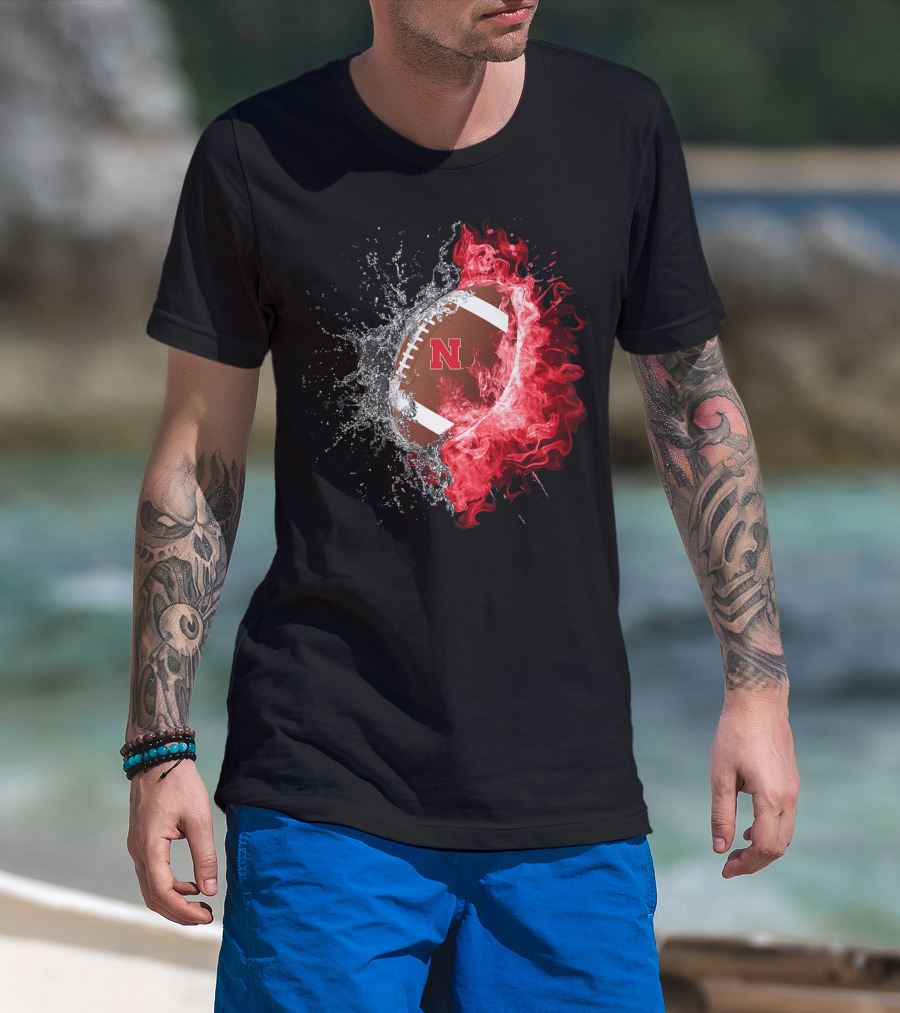 Nebraska Cornhuskers Football Water And Fire Burst T-Shirt