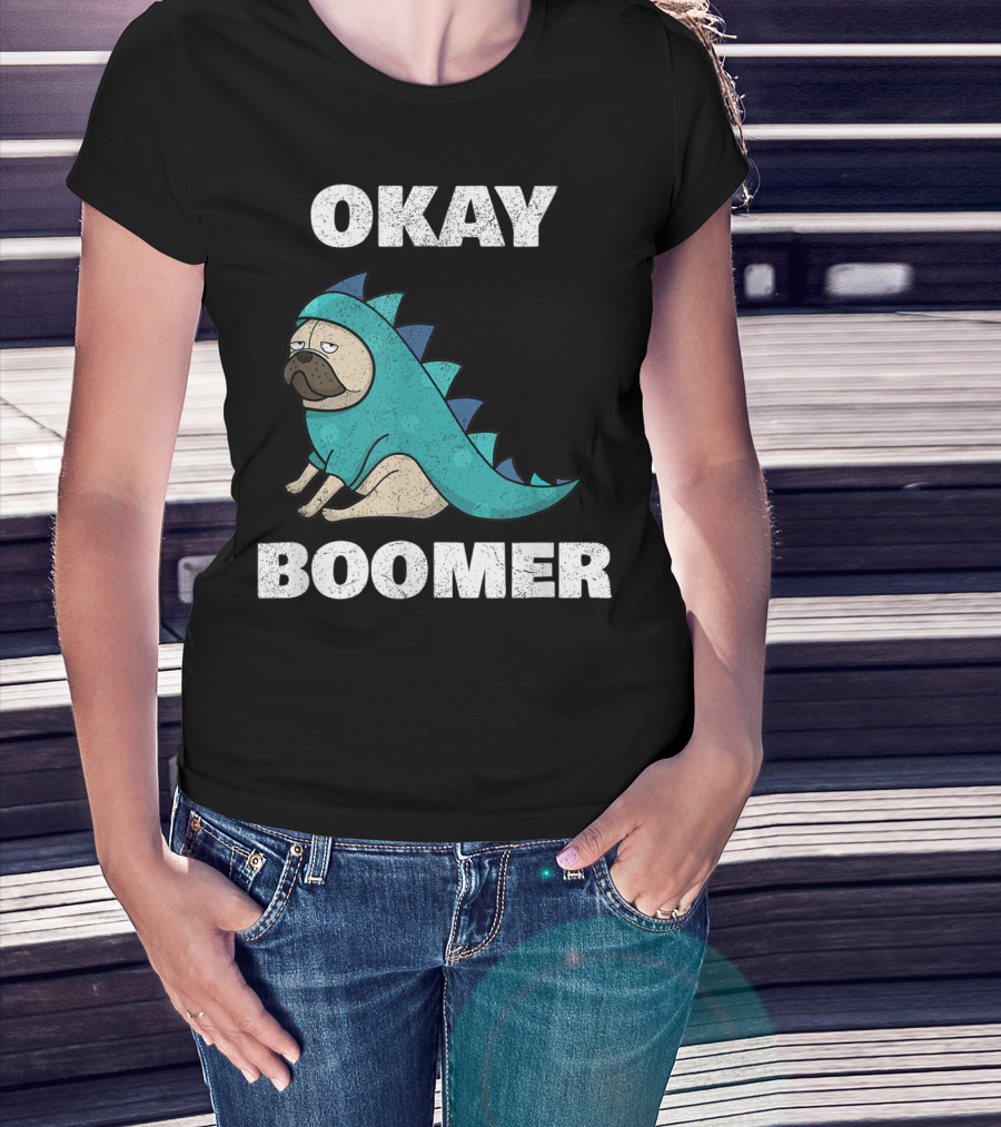 Okay Boomer Funny Dinosaur Pug T-Shirt