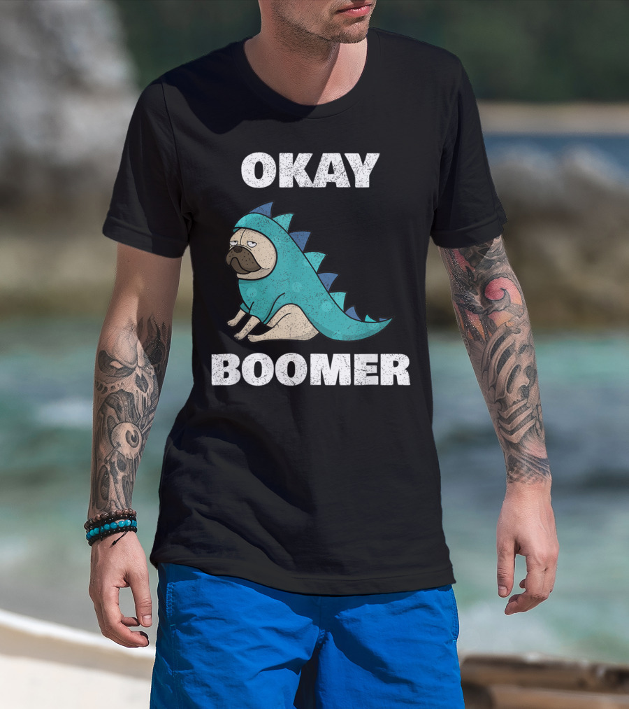 Okay Boomer Funny Dinosaur Pug T-Shirt