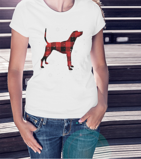 Plott Hound Dog Plaid Snowflakes T-Shirt