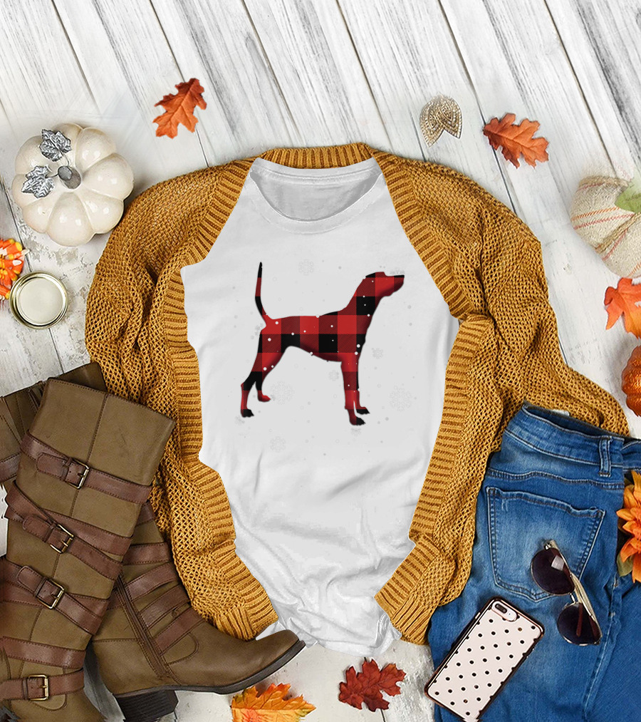Plott Hound Dog Plaid Snowflakes T-Shirt