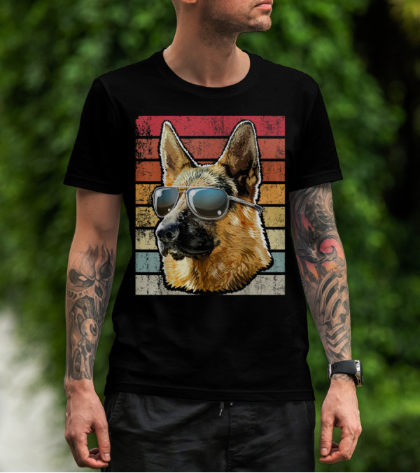 Retro Vintage German Shepherd Wearing Sunglasses T-Shirt