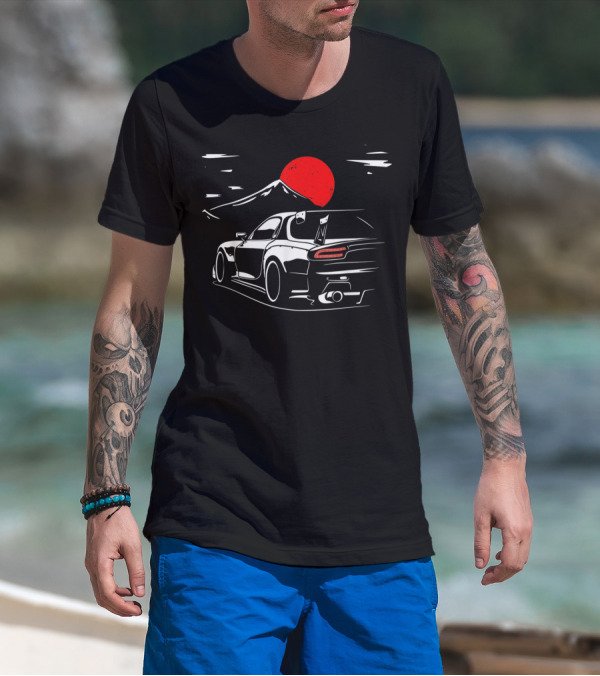 Rotary Engine JDM RX Car Meet Tuning Night Mountain Scene T-Shirt