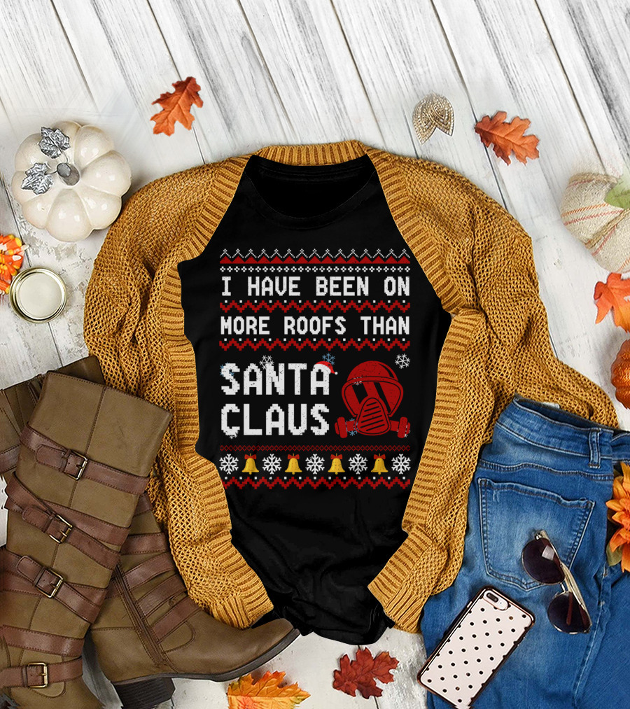 I Have Been On More Roofs Than Santa Claus Firefighter Helmet Holiday Bells Snowflakes T-Shirt