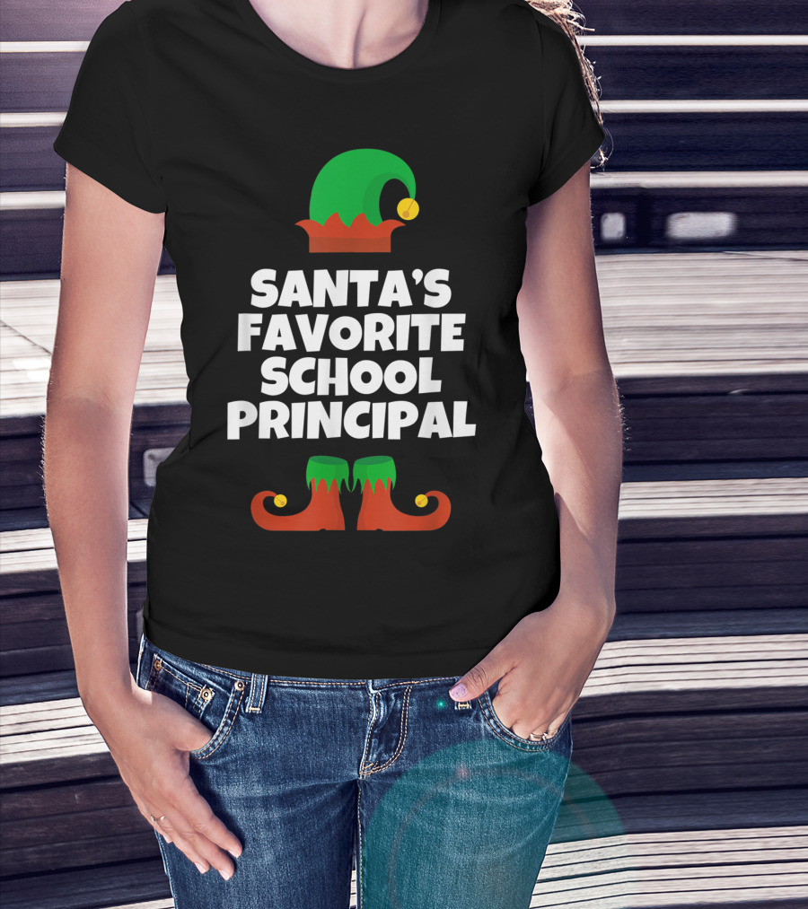 Santa's Favorite School Principal Elf Hat And Shoes T-Shirt