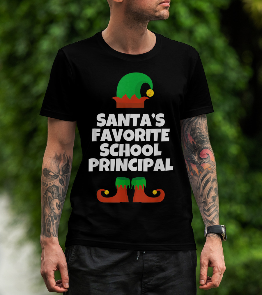 Santa's Favorite School Principal Elf Hat And Shoes T-Shirt