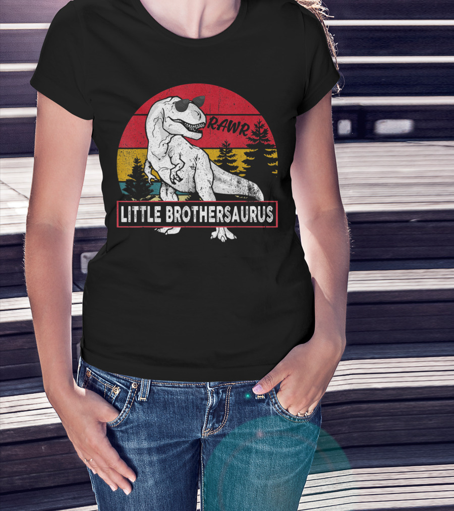 Vintage Little Brothersaurus Rawr Dinosaur Sunset Retro T-Shirt