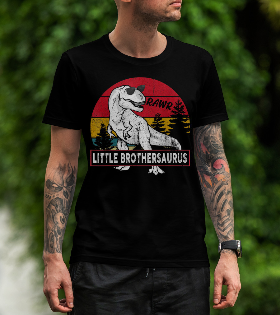 Vintage Little Brothersaurus Rawr Dinosaur Sunset Retro T-Shirt
