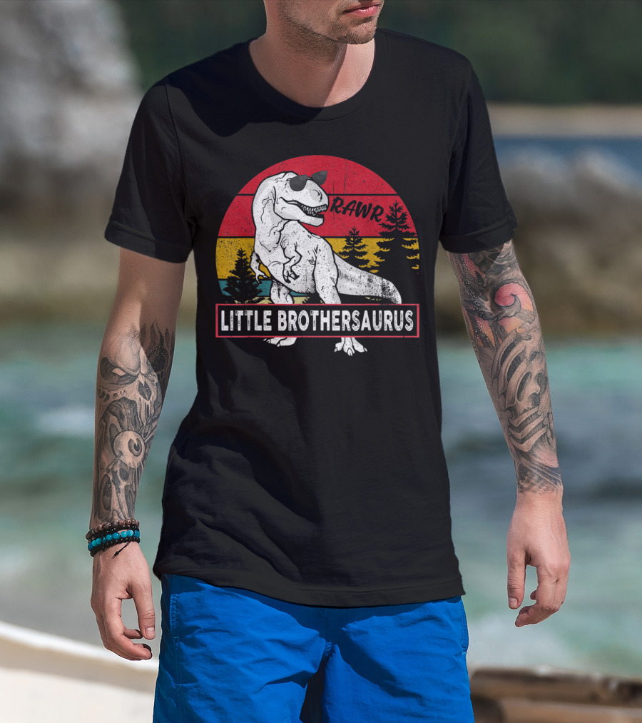 Vintage Little Brothersaurus Rawr Dinosaur Sunset Retro T-Shirt