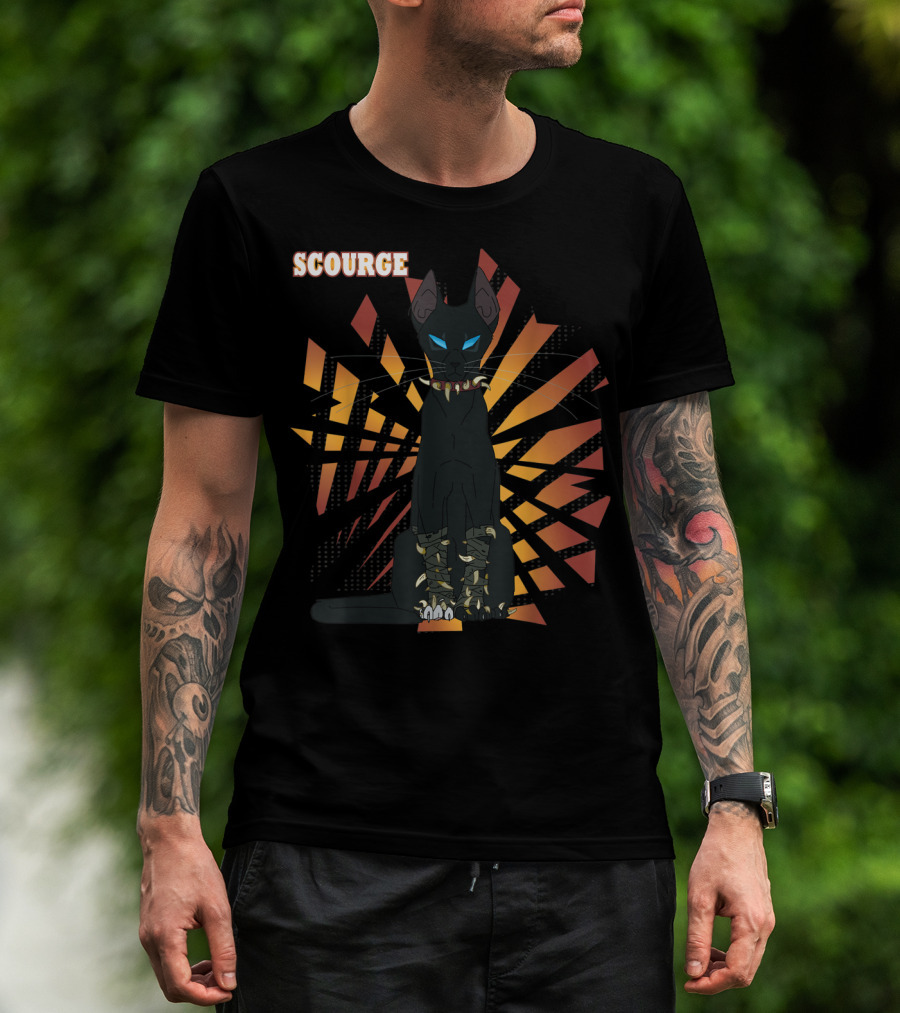 Scourge From Warrior Cats Series With Dark Geometric Background And Bright Eyes T-Shirt