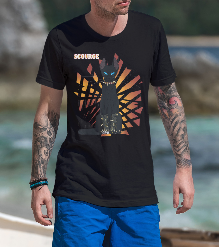 Scourge From Warrior Cats Series With Dark Geometric Background And Bright Eyes T-Shirt