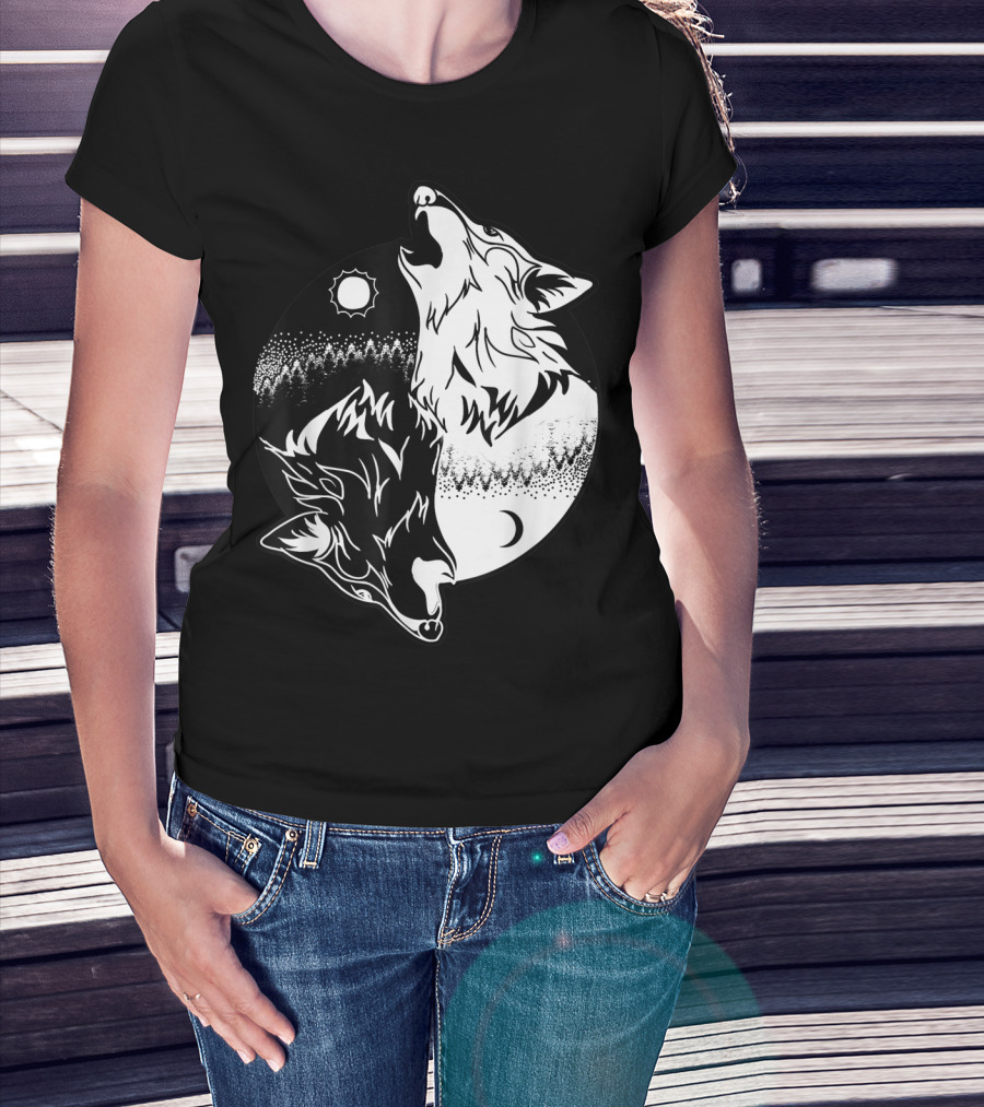 Yin Yang Skoll Tribal Wolf Sun Moon T-Shirt