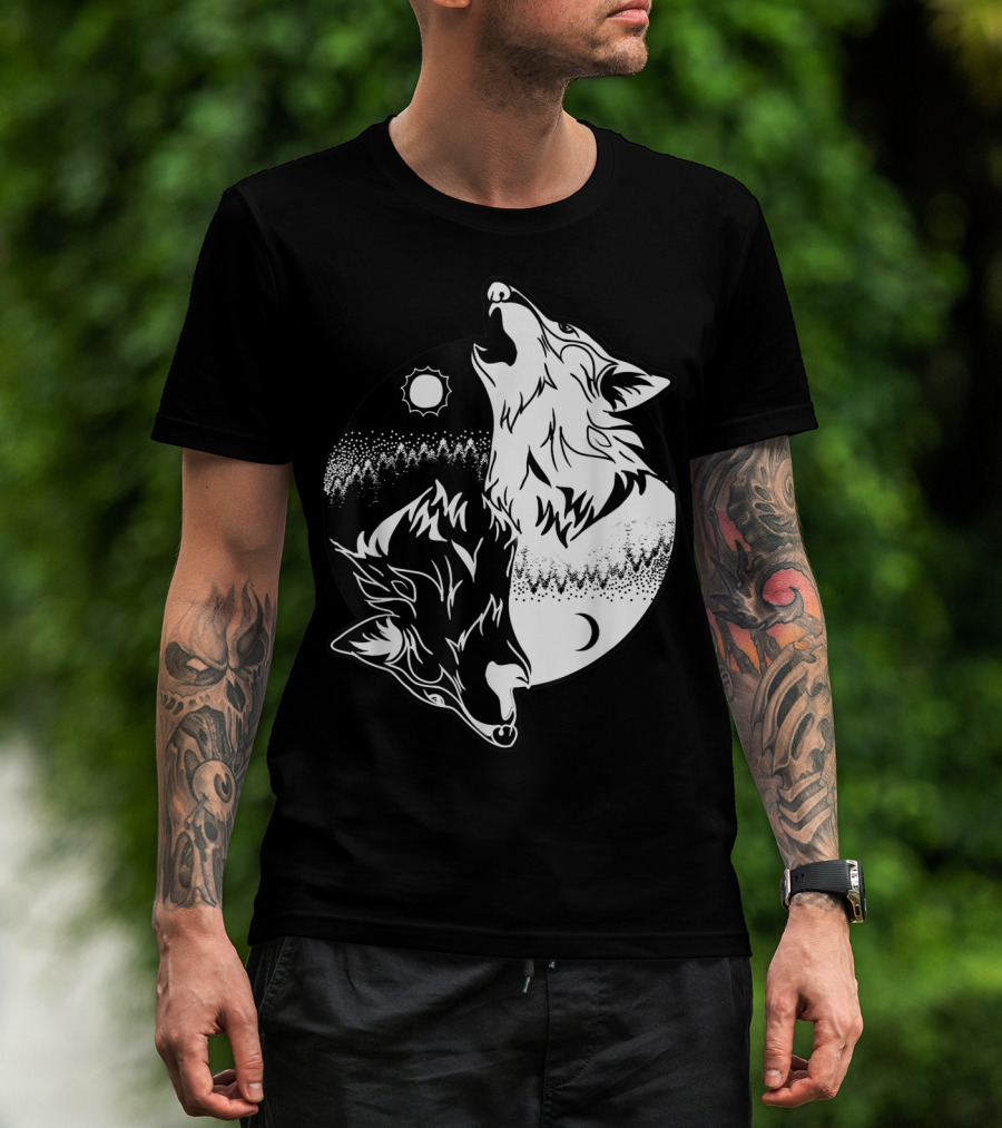 Yin Yang Skoll Tribal Wolf Sun Moon T-Shirt