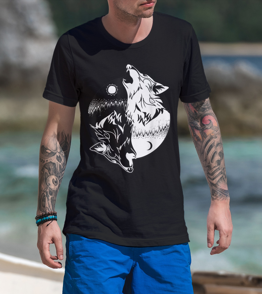 Yin Yang Skoll Tribal Wolf Sun Moon T-Shirt