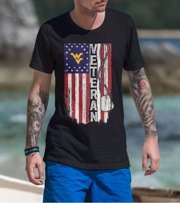 West Virginia Mountaineers Veteran American Flag T-Shirt