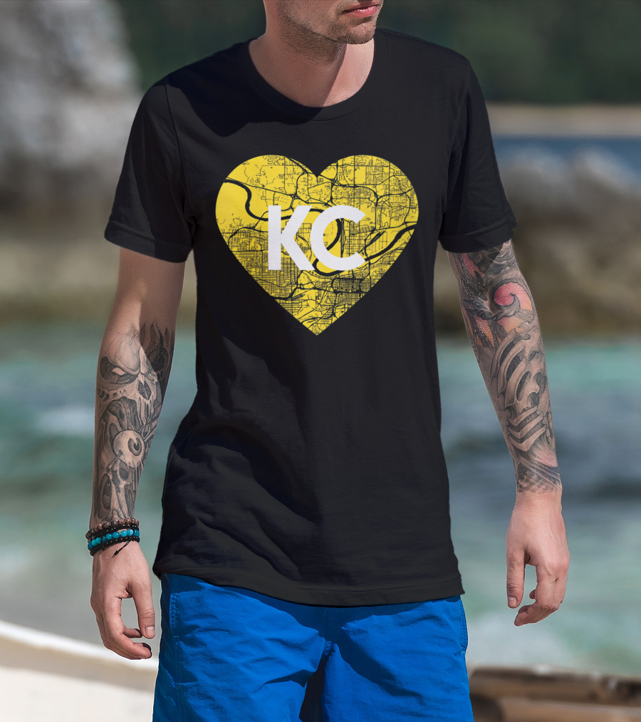 I Love Kansas City Football KC Heart Map T-Shirt