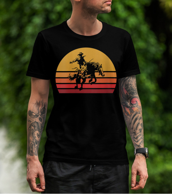 Retro Sunset Bronc Riding Vintage Bucking T-Shirt
