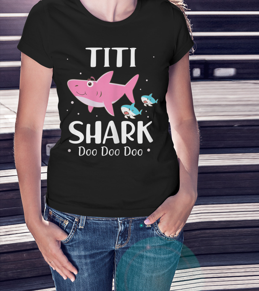 Titi Shark Doo Doo Doo Cute Cartoon Pink And Blue Sharks T-Shirt
