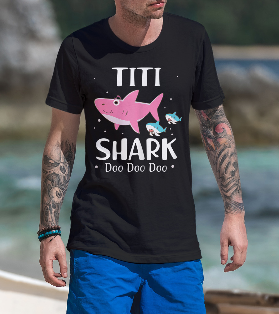 Titi Shark Doo Doo Doo Cute Cartoon Pink And Blue Sharks T-Shirt