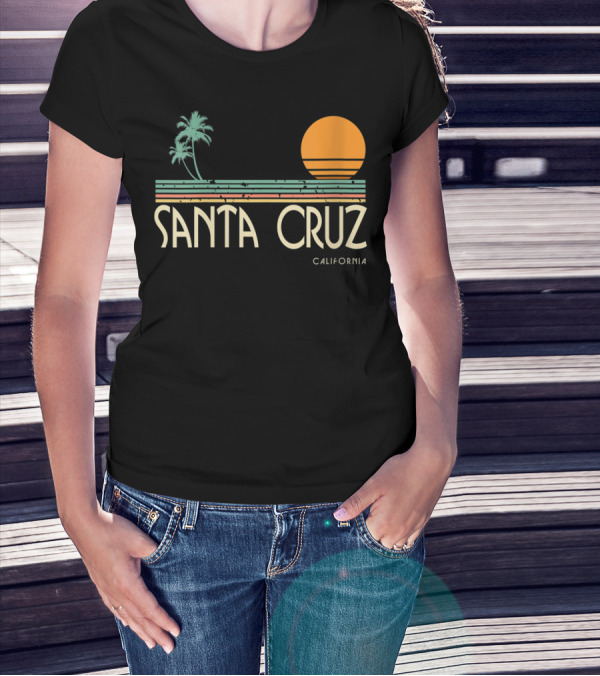 Santa Cruz California Retro Sunset With Palm Trees T-Shirt