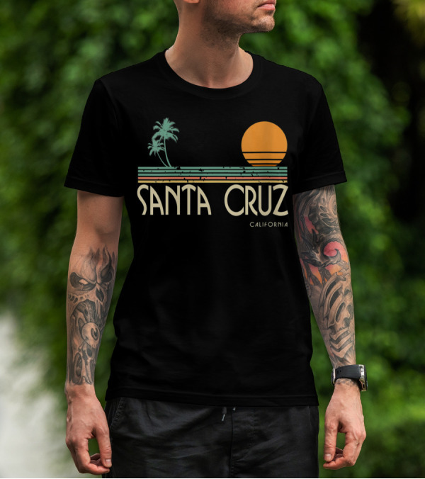 Santa Cruz California Retro Sunset With Palm Trees T-Shirt