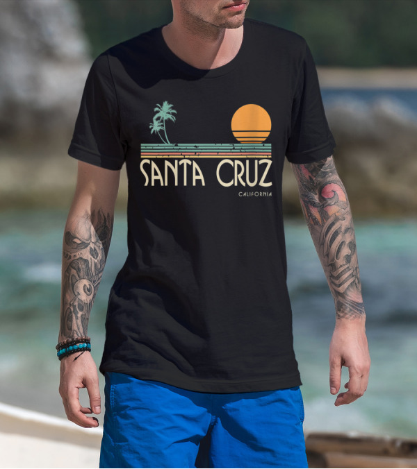 Santa Cruz California Retro Sunset With Palm Trees T-Shirt