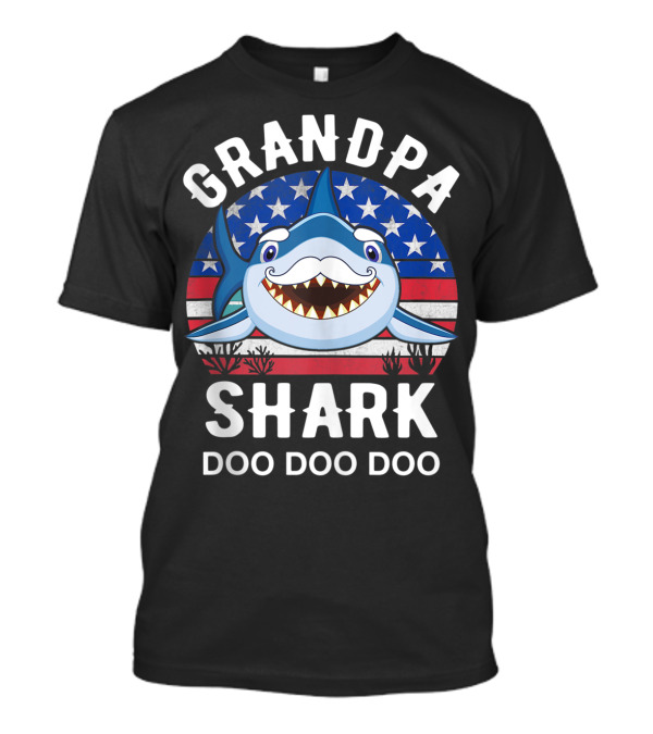 Grandpa Shark Doo Doo Doo 4th Of July American Flag T-Shirt