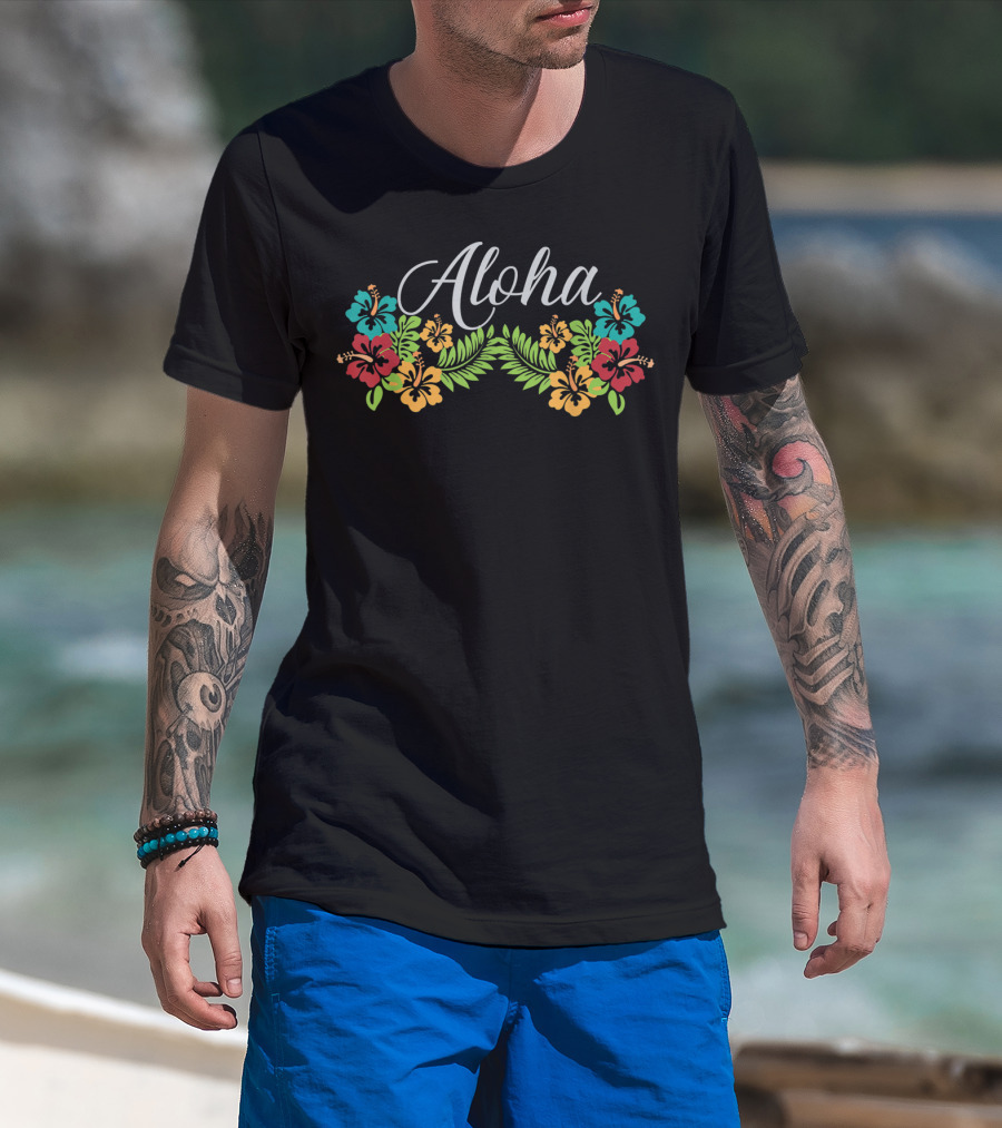Aloha Hawaii Island Spirit With Tropical Hibiscus And Ferns T-Shirt
