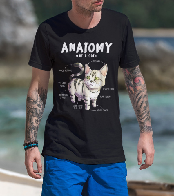 Anatomy Of A Cat Mood Indicator Antennas Super Fluffy Death Trap Boop Button Cute Funny Kitten Pet T-Shirt