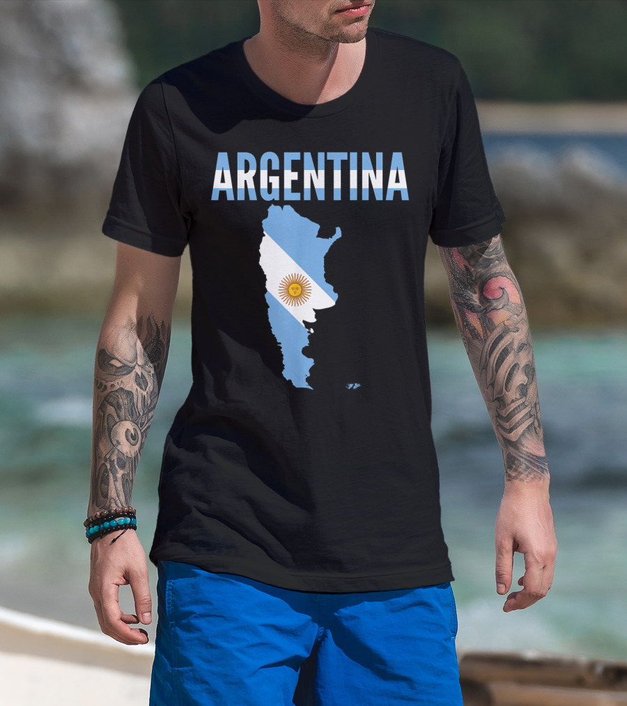 ARGENTINA Map Country Flag Sun Emblem T-Shirt